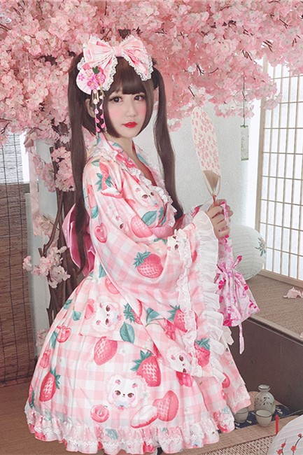 Diamond Honey ~Cherry Strawberry~ 2020 Lolita Top+Skirt Yukata Set