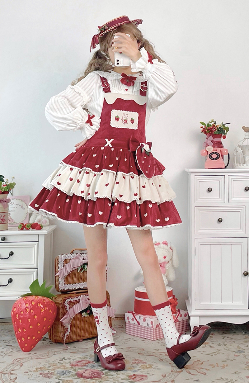 Alice Girl ~Rabbit Strawberry Lolita Salopette for Adults -Pre-order