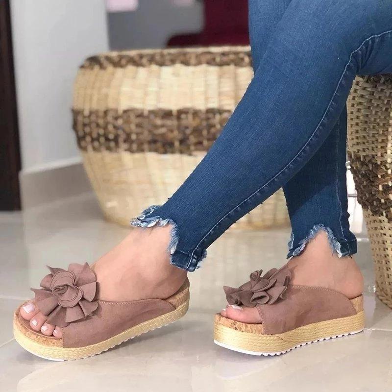 flower slip on platform sandals