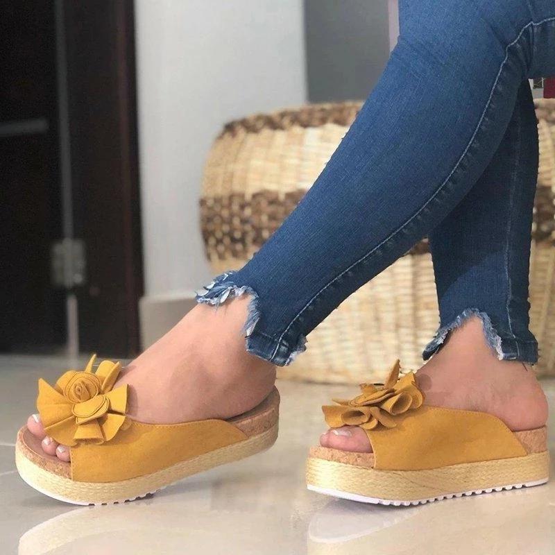 flower slip on platform sandals