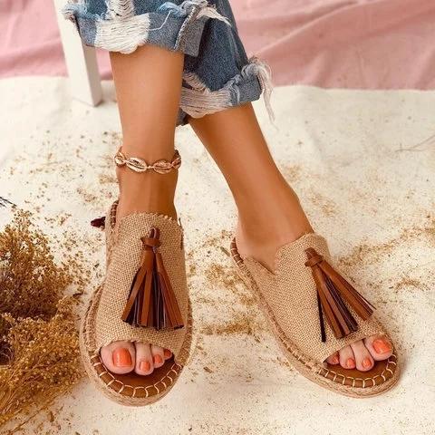 leopard print tassel mules sandals