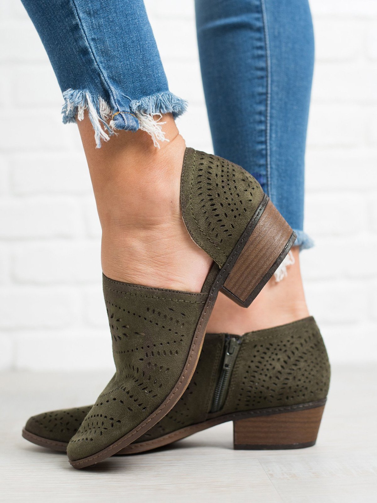 low heel cutout booties