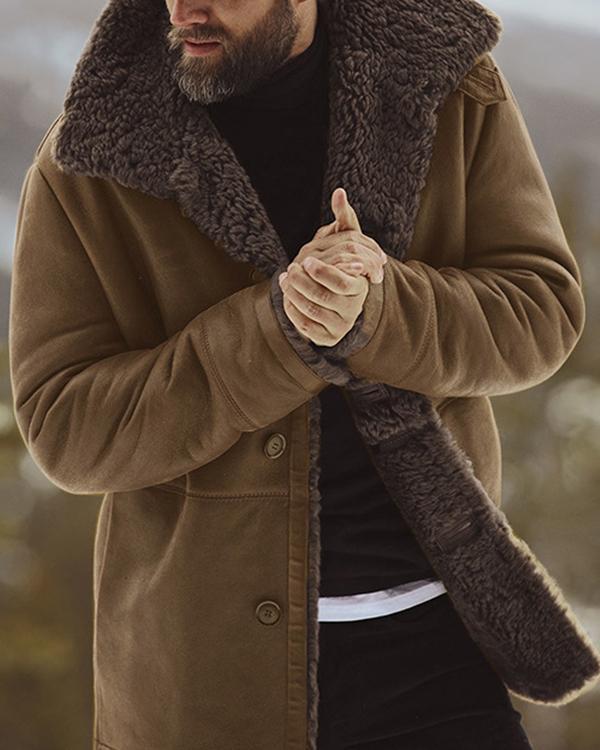 casual lapel collar plain thicken keep coat
