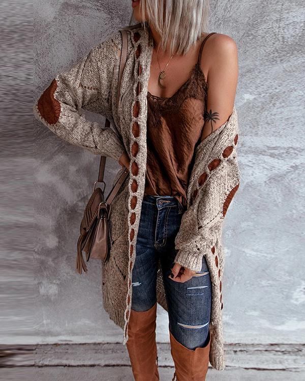 collarless hooded color block longline cardigan