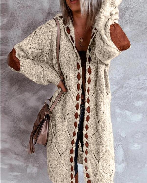 collarless hooded color block longline cardigan