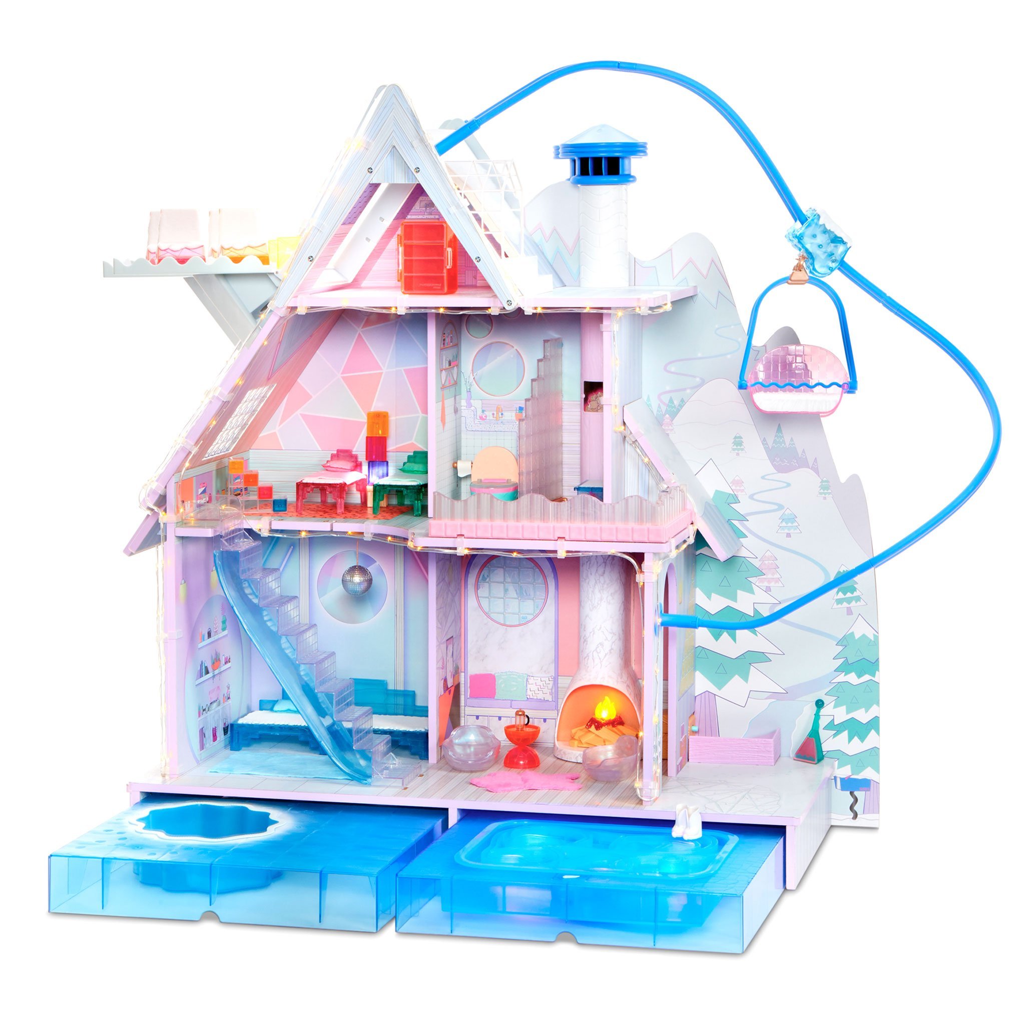 Winter Disco Chalet Wooden Doll House 
