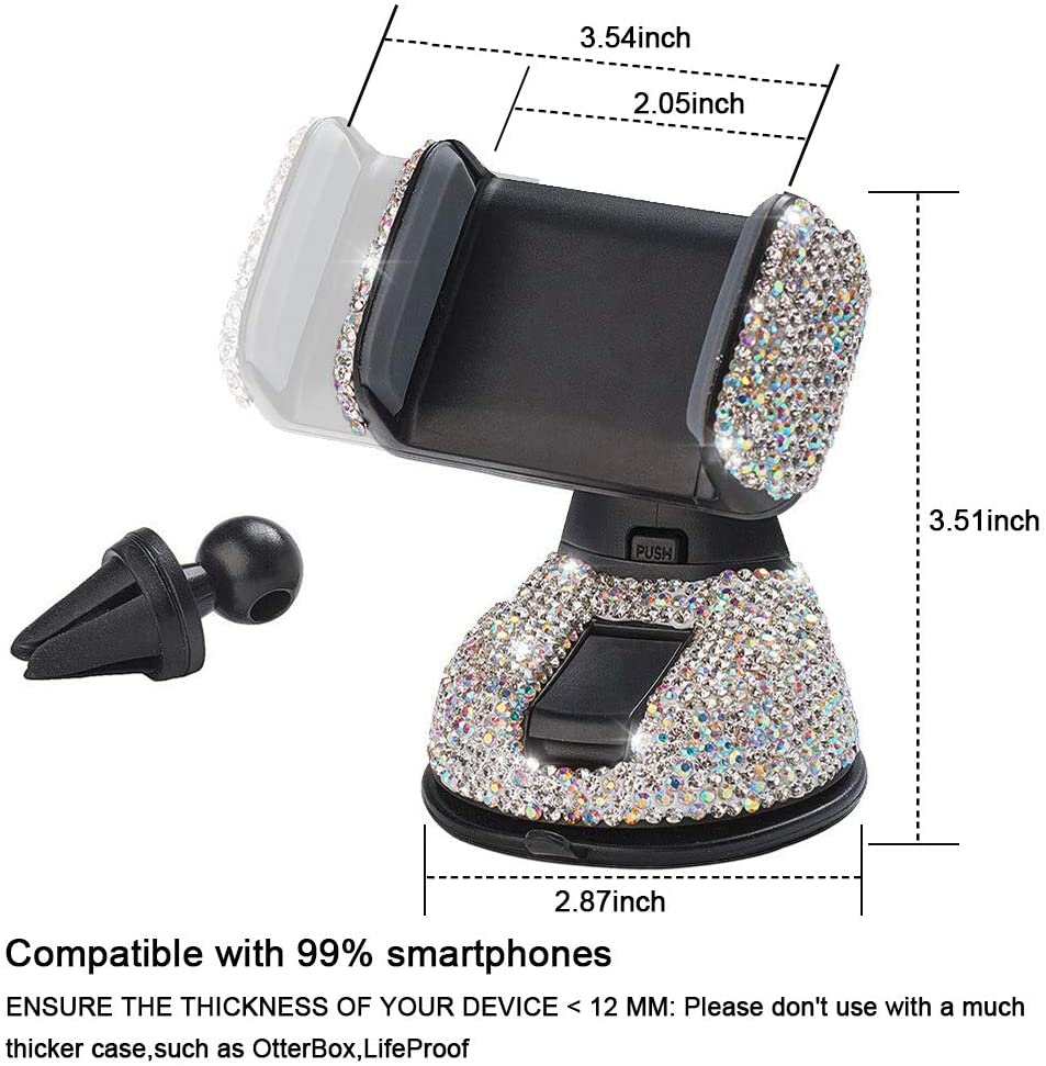 Pixel Samsung Jascaela Bling Rhinestone Universal Car Phone Mount Strong Sticky Dashboard Air Vent 360 Degree Rotation Adjustable Crystal Stand Holder for iPhone LG & All Smartphone Pure Black 