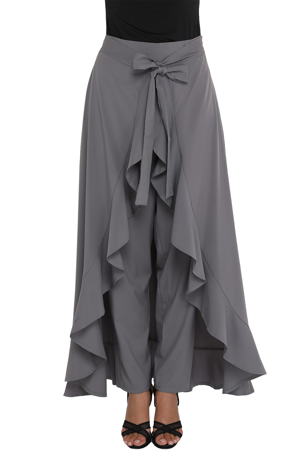 Women Elegant Ruffle Skirt Covered Pant Tie-Waist Maxi Long Palazzo Pant Skirts LC-77034 