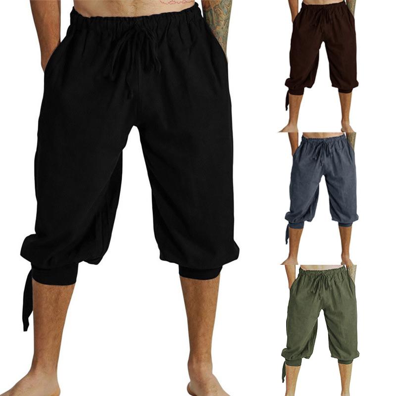 120 Lei - Pantaloni largi și casual pentru bărbați, lungime trei sferturi,  cu elastic în talie și bandă sub genunchi - www.clotmoza.com