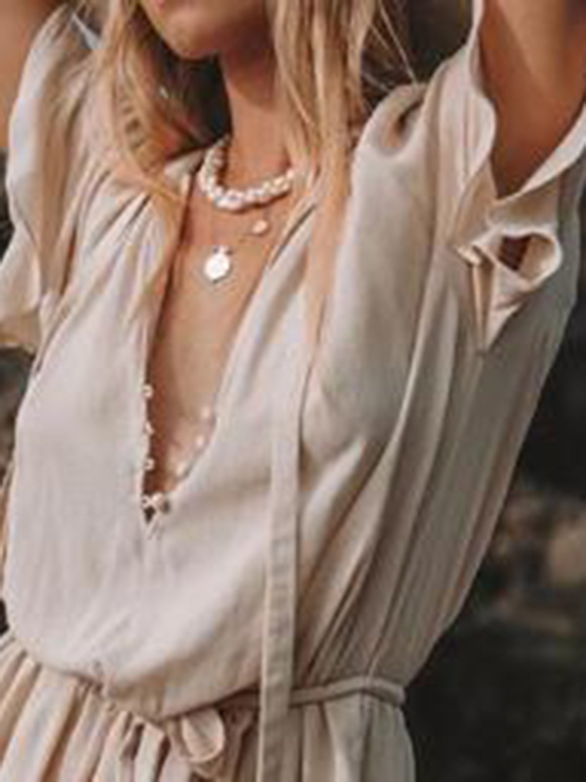 beige frill sleeve maxi dress