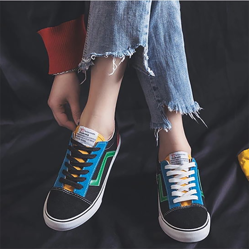 women's fashion casual trend color matching canvas sneakers