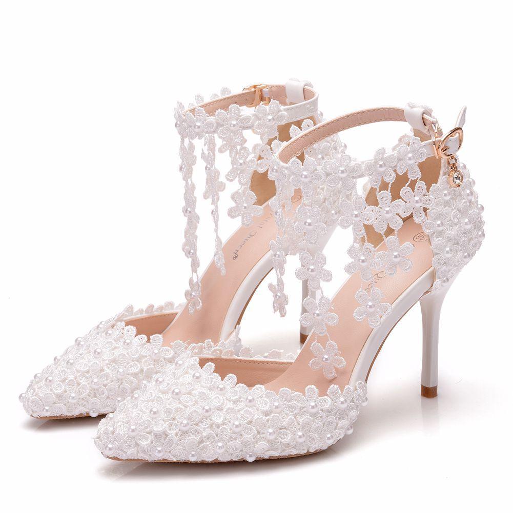 white flower heels