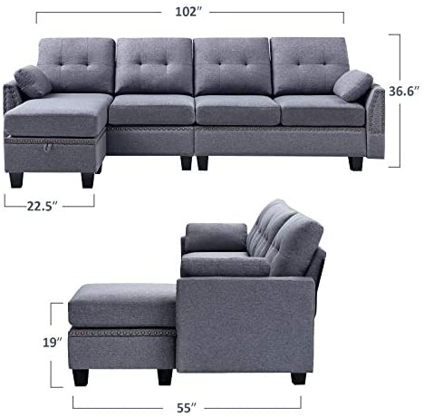 Honbay Reversible Sectional Sofa Couch For Living Room L Shape 4 Seat Sofas Apartment Dark Grey Honbay Reversible Sectional Sofa Couch, Dineli Patio Furniture Sectional Sofa With Gas Fire Pit Table Ou
