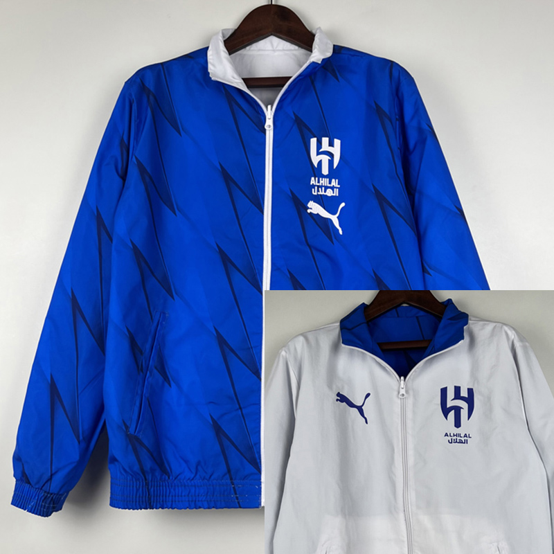 US 38 00 2023 Al Hilal Blue White Double Sided Windbreaker 双面风衣