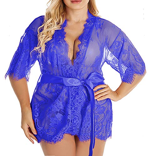 Plus Size Lingerie for Women Lace Robe Babydoll Nightgown Mesh See Through Kimono XL-4X Plus Size Lingerie for Women Lace Robe Babydoll Nightgown Mesh See Through Kimono XL-4X
