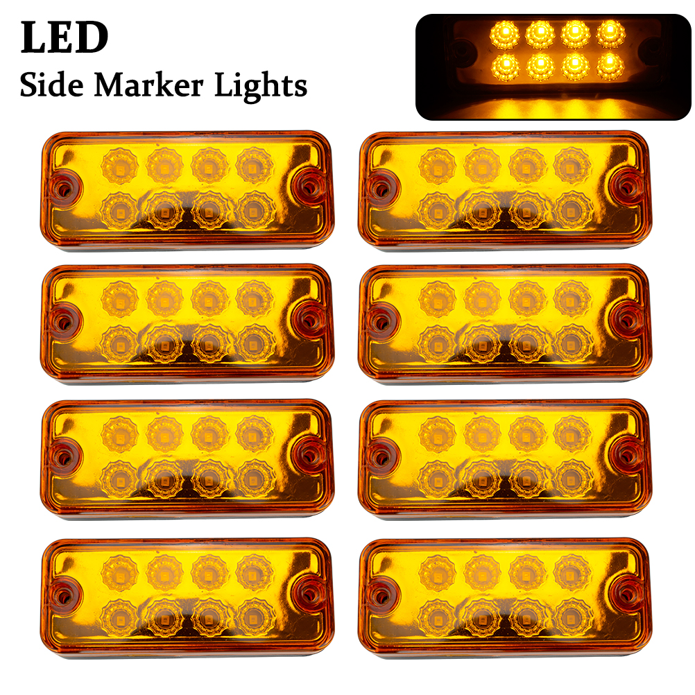 4x Universal Amber 4/" LED Side Marker Indicator Lamp Light Tractor Trailers 8LED