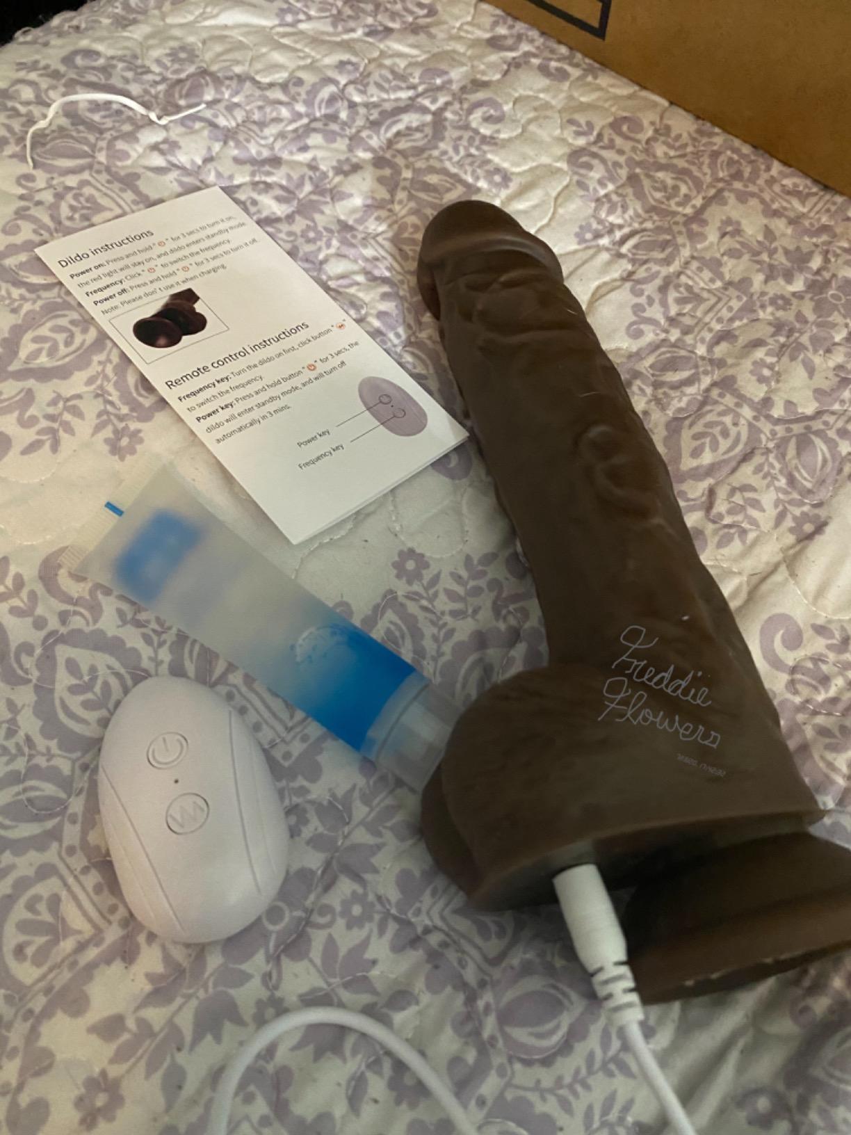 Black Warrior 8.7-Inch Remote Control 5 Thrusting 10 Vibrating Rotating Dildo in Dark Brown photo review