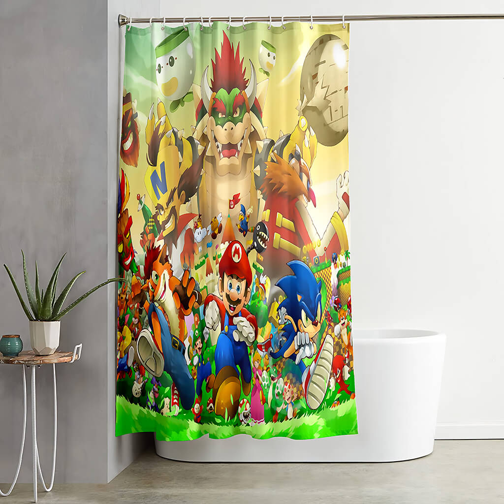 Super Mario Waterproof Polyester Fabric Shower Curtain With 12 Hooks 180x180cm 