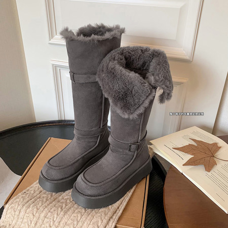  超保暖 可翻折毛靴，缝边厚底保暖雪地靴