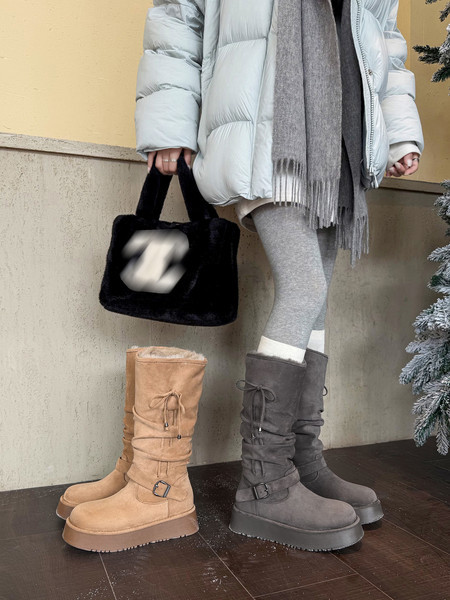小众设计 冬日恋歌，蝴蝶结设计少女感 可翻折两穿 加厚保暖雪地靴，毛毛靴