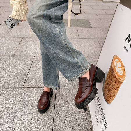  秋冬新款 厚底增高乐福鞋