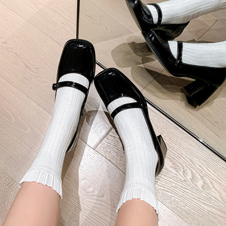 新款，浅口单鞋，粗跟玛丽珍