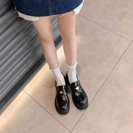 厚底增高版本简约金币单鞋乐福鞋