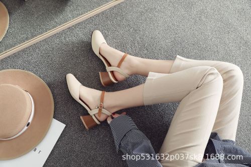 春季秋季圆头粗跟高跟鞋单鞋外贸大码女鞋