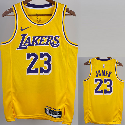 22/23 LAKERS JAMES #23 Yellow Top Quality Hot Pressing NBA Jersey(圆领)
