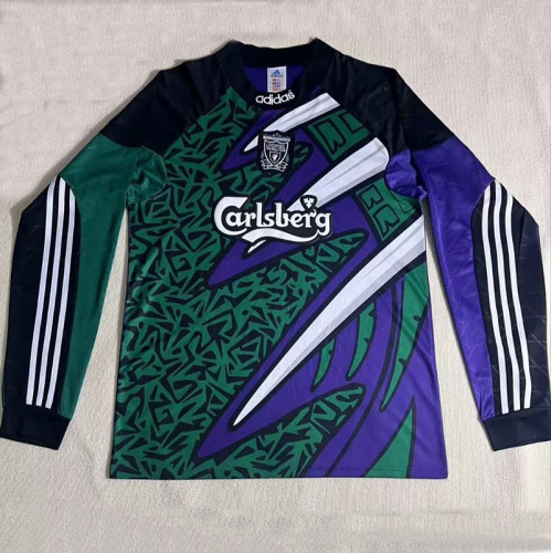 1995/1996 LIV Blue Goalkeeper Long Sleeve Retro Soccer Jersey