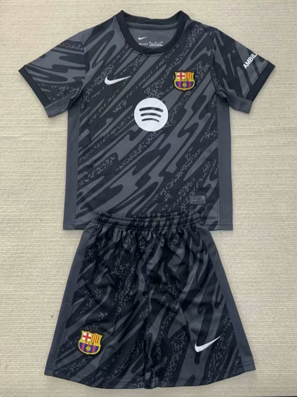 24/25 BAR Black Goalkeeper  Kids Soccer Jersey(大胸花）
