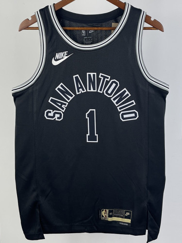 22/23 SA Spurs WEMBANYAMA #1 Black Top Quality Hot Pressing NBA Jersey (Retro Logo)