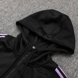 24/25 Germany Black Hooded  Half Pull Tracksuit(Add Fluff)  (半拉链、加绒F600)