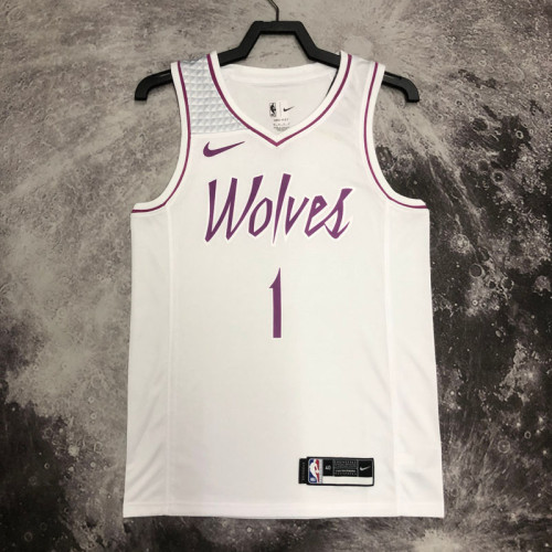 18/19 Timberwolves EDWARDS #1 White Retro Top Quality Hot Pressing NBA Jersey