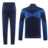 24/25 PSG  Blue Grid Pattern Jacket Tracksuit(02)
