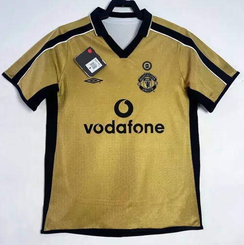 2001/2002 Man Utd 100th Centenary Gold White Two-Sided Retro Soccer Jersey