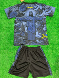 2024 Brazil Christ statue Blue Grey Kids Soccer Jersey