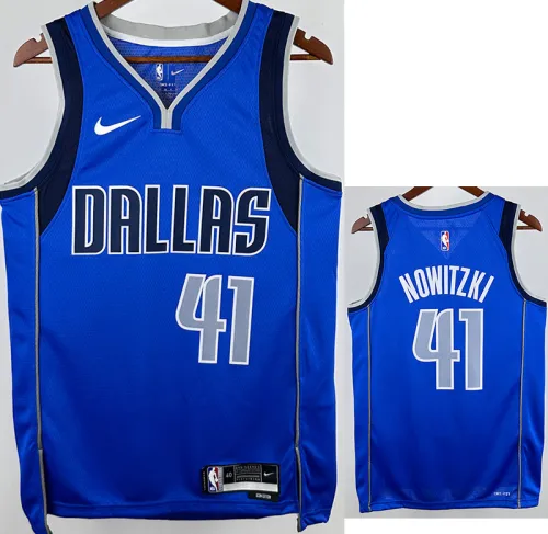 Dallas Nowitzki # 41 Blue away Top Quality Hot Pressing NBA Jersey(V领)