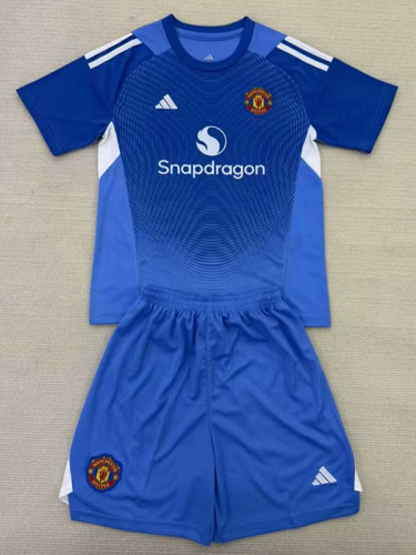 25/26 Man Utd Blue Goalkeeper Kids Soccer Jersey