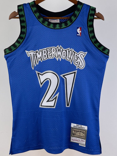 03/04 Timberwolves GARNETT #21 Blue Retro Top Quality Hot Pressing NBA Jersey