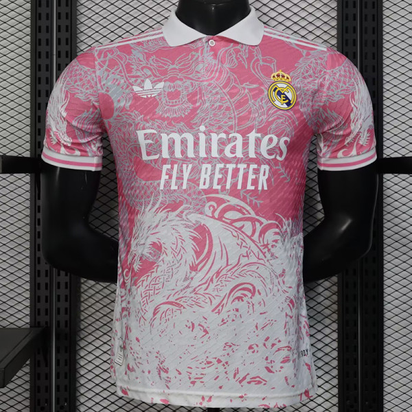 25/26 RMA  Dragon Pattern Pink White Player Version Soccer Jersey
