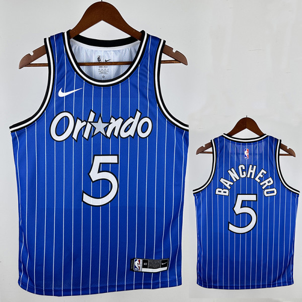 18/19 Magic BANCAIRO #5 Retro Striped Blue Top Quality Hot Pressing NBA Jersey 复古 条纹蓝色