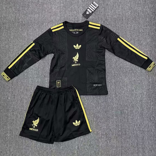 25/26  Mexico Black Gold Cup Long Sleeve  Kids Soccer Jersey