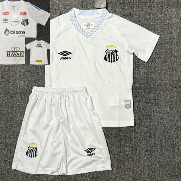 25/26 Santos FC Home  Kids Soccer Jersey(Print All Sponsor)(新全广告、背上NVA~SRTE)