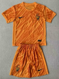24/25 France Orange Goalkeeper Kids Soccer Jersey