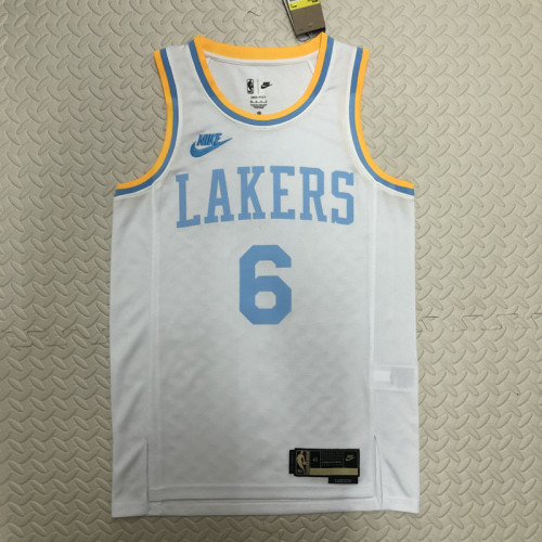 22/23 LAKERS JAMES #6 White Top Quality Hot Pressing NBA Jersey (Retro Logo)