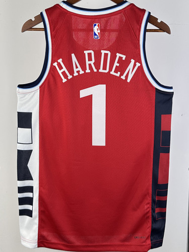 24/25 Clippers HARDEN #1 Red Top Quality Hot Pressing NBA Jersey (Trapeze Edition) 飞人版