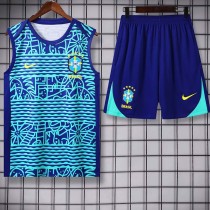 24/25  Brazil White Blue WaveTank top and shorts suit