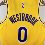 22/23 Lakers Russell Westbrook # 0 Yellow Top Quality Hot Pressing NBA Jersey(圆领）
