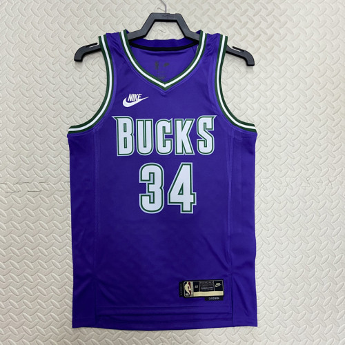22/23 BUCKS ANTETOKOUNMPO #34 Purple Top Quality Hot Pressing NBA Jersey (Retro Logo)